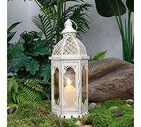 NEWIMAGE Lanterna a Candela Decorazione Alta 38 cm Lanterne a Candela da Esterno Lanterna Lanterne Vintage Portacandele in Metallo per Giardino Salotto Feste all'aperto Matrimoni Terrazza (Bianco)