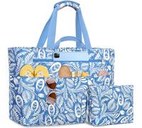 NEWIROVE Borsa Mare Grande Borsa Spiaggia Donna XXL Famigli Impermeabile Beach Bag Con Zip Pieghevole Borsa Da Spiaggia Multitasche Tote Bag Per Spiaggia, Viaggio, Vacanza. 50L, Blu etnico