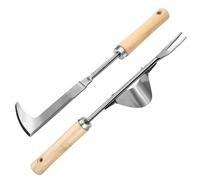 NEWJEK 2 Pezzi Estirpatore Erbacce Manuale, Inox Diserbatrice Forchetta, Sarchiatore con Manico in Legno, da Giardinaggio Attrezzi per Rimuovere Muschio ed Erbacce
