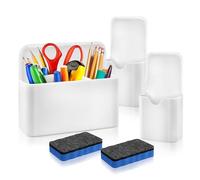 NEWJEK 3 Pezzi Portapenne Magnetico, Porta Pennarelli Magnetici Versatile, Organizzatore di Penne, Lavagna Bianca Accessorio con 2 Spugne per Ufficio, Frigorifero, Scuola (Bianco)