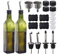 Newk Bottiglia per olio d'oliva, 500 ml, contenitore per olio e aceto, con versatore + imbuto, ampolle dosatrici per olio d'oliva, decanter, caraffa per cucina, verde, set da 2