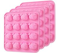 Newk - Confezione da 4 stampi in silicone per cioccolato, motivo maialino, 16 scomparti con faccine di maiale, per caramelle, gelatina, fondente, caramelle dure, biscotti, resina