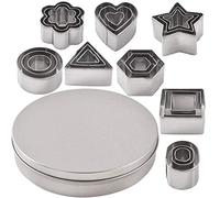 Newk Set di 24 formine per biscotti in acciaio inox, a forma di cuore, stella, fiore, forme geometriche assortite, mini formine per biscotti