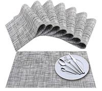 Newk - Set di 8 Tovaglietta, in PVC, Lavabili, Antiscivolo, ideali per la cucina, bianco grigio, 45x30 cm