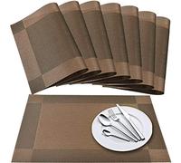 Newk - Set di 8 Tovaglietta, in PVC, Lavabili, Antiscivolo, ideali per la cucina,Caffè + marrone