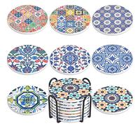 Newk Sottobicchieri per bevande, set di 8 sottobicchieri assorbenti in ceramica con supporto in metallo, sottobicchieri con motivo portoghese per tavolino da caffè, ottimo regalo di inaugurazione