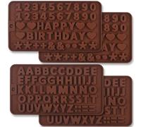 Newk Stampi in silicone per cioccolato, lettere e numeri, confezione da 4 stampi