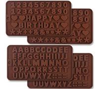 Newk Stampi in silicone per cioccolato, lettere e numeri, confezione da 4 stampi in silicone per decorazioni di torte di compleanno con simboli
