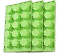 Newk Stampo cilindrico in silicone, 3 confezioni da 15 cavità rotonde per cupcake, sapone fatto a mano, muffin, torte, cheesecake, brownie, copertura di cioccolato, verde