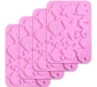 Newk Stampo in silicone a tema marino, confezione da 4, conchiglie, cavallucci marini, stelle marine, tartarughe, stampi in silicone per fondente, caramelle dure, decorazioni per torte, resina,