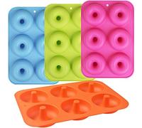 Newk Stampo in silicone per ciambelle, 6 cavità, antiaderente, per ciambelle, bagel, set da 4, blu, verde chiaro, rosa rossa e arancione