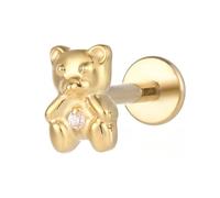 NewkeepsR 16g(1.2mm) Titanio Internamente Filettato Oro Placcato Gioiello Trasparente Gemma Orso Parte superiore Cartilagine Trago Labret Perno