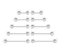 NewkeepsR 5 paia di piercing per capezzolo e lingua in acciaio per impianti medici, 20 G/18 G/16 G/14 G/12 G/10 G, barra industriale con lunghezza 6/8/10/12/14/16 mm, Metallo, Nessuna pietra preziosa