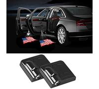 NewL 2 Pz Led Luce di benvenuto della porta dell'auto per il logo dell'aquila Simbolo proiettore luci ombra fantasma (Bandiera americana sventolante)