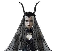 NewL Accessorio per capelli gotico per Halloween, cosplay, realistico, nero, rosso, lungo, corno del diavolo, bandana per feste di carnevale (fascia in corno gotico)