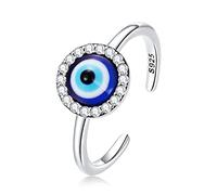 NewL Anello con occhio malvagio in argento Sterling 925 con diavolo blu aperto anelli regolabili per anello da donna, Argento sterling
