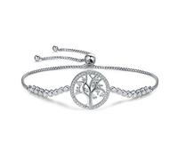 NewL - Braccialetto tennis con albero della vita, 100% argento Sterling 925, con catenina regolabile, da donna