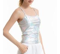 NewL Canotta da donna lucida metallizzata effetto bagnato, canotta corta con spalline sottili, canotta per feste, discoteca, abbigliamento da ballo, base con spalline