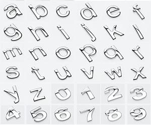 NewL Lettere minuscole in metallo personalizzate per auto e cassetta postale decalcomanie per caselle postali emblema nome badge kit (argento)