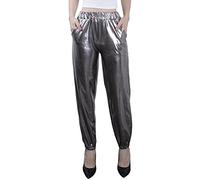 NewL Pantaloni da Donna Metallizzati Lucidi da Jogging Casual Colore olografico Streetwear Pantaloni Hip Hop Moda Lisci Elastici, Grigio, M