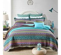 NEWLAKE Set di 3 pezzi copriletto patchwork in cotone stile jacquard a righe, king size
