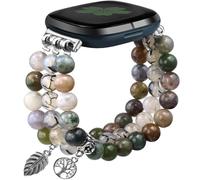 Newlibery Cinturino per orologio da donna con perline in pietra naturale per Fitbit Versa 4/Versa 3/Sense 2/Sense bande femminili carine fatte a mano Boho elastico cinturino di ricambio con pietre