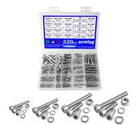 Newlng 520pcs Kit Viti e Bulloni M3 M4 M5 M6 Con Dadi e Rondelle Piatte - Assortimento in Acciaio Inossidabile 304 Con Testa Esagonale e a Brugola