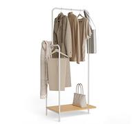 Newlux-Appendiabiti da Terra Resistente Fino a 18kg Hangy Wood 100 con Scarpiera. Attaccapanni da Terra Metallico con Binario Laterale | Grande Stabilità | Facile Montaggio | 62x42x150cm | Bianco