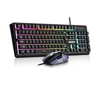 Newmen GM104 - Tastiera e mouse da gioco con cavo, tastiera meccanica retroilluminata USB RGB a 26 tasti, anti-ghosting, mouse da gioco retroilluminato con respirazione colorata, per PC, gamer e