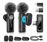 Newmight Microfono Lavalier Wireless Dual Set - Plug & Play Microfono clip-on con accoppiamento automatico, supporto magnetico, cancellazione del rumore, per iPhone, Android, dispositivi USB-C