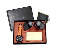 NEWNAN Orologio da uomo al quarzo moda Custodia per carte da sole Set regalo con carta regalo nera di alta qualità (Colore : E)