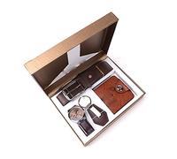 NEWNAN Scatole da uomo Orologio al quarzo Cintura Portafoglio Portachiavi Set Compleanno aziendale Regalo di Capodanno (Colore : White-Patch Five-Pointed star4)