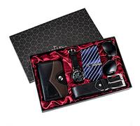 NEWNAN Set di orologi da uomo, confezione regalo, splendidamente confezionato, occhiali da orologio al quarzo alla moda, cintura in pelle, portafoglio, cravatta, regali per uomo