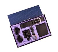NEWNAN Set Regalo da Uomo Orologio da Cintura Splendidamente Avvolto + Occhiali da Sole + Portafoglio + Bottiglia di Profumo + Confezione Regalo Set da Cintura (6 Pezzi) (Colore : D)