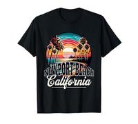 Newport Beach California Beach Palm Tree Tramonto Souvenir Maglietta