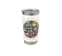 Newport Rhode Island Octopus Lighthouse 1639 - Lettere gialle Bicchiere termico in acciaio inox doppia parete