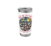Newport Rhode Island Octopus Lighthouse 1639 - Lettere rosse Bicchiere termico in acciaio inox doppia parete