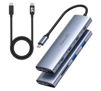 NewQ Docking Station Hub USB-C 8 in 1 - Splitter Thunderbolt con HDMI, USB-C PD per monitor e schermi portatili, 3 display 4K (DP Old Mode), 6 porte da 10 Gbps, SD 4.0, cavo video incluso