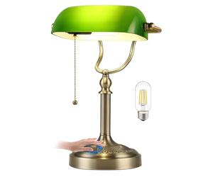 Newray Lampada da scrivania da banchiere in vetro verde, lampada da tavolo dimmerabile continua, apparecchio per studio, ufficio, lampadina a LED inclusa