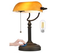 Newrays Lampada da scrivania con paralume in vetro ambra opaco, lampada da tavolo regolabile senza gradazioni con presa plug-in per studio, ufficio domestico, biblioteca, inclusa lampadina LED