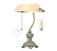 Newrays Lampada da scrivania retrò in vetro bianco opaco per ufficio domestico, biblioteca con interruttore a catena e presa di corrente, lampadina LED inclusa