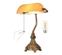 Newrays Lampada da scrivania vintage in vetro ambra per ufficio domestico, biblioteca con interruttore a catena e presa di corrente, lampadina LED inclusa
