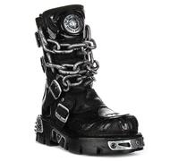 NEWROCK Motociclista Reactor Skull Flame Catena Fibbia Donna Boot Nero Silver 4