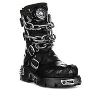 NEWROCK Motociclista Reactor Skull Flame Catena Fibbia Donna Boot Nero Silver 4
