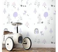 Newroom carta da parati lilla animali bosco cameretta bambini