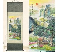Newscz Arte da parete asiatica per camera da letto e cucina, dipinti di paesaggi con pergamena in seta, 91,4 x 30,5 cm