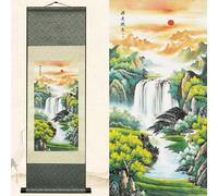 Newscz Arte da parete asiatica per corridoio e scale, decorazione estetica da parete con pergamena in seta, dipinti paesaggistici, arazzi per camera da letto, dipinti da parete per soggiorno, casa,