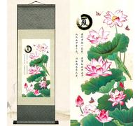 Newscz Arte da parete asiatica per corridoio e scale, dipinti stagionali con pergamena in seta, decorazione per la stanza estiva, decorazione estetica da parete, 91,4 x 30,5 cm