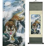 Newscz Arte da Parete in Seta Dipinto di Tigre Selvatica Simbolo di Forza e Potenza Cultura Tradizionale Cinese per Arredamento d'Arte Camera da Letto Soggiorno Ufficio 92x30 CM(HJ-L003)