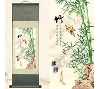 Newscz Decorazione artistica da parete asiatica per soggiorno, decorazione da parete verticale con pergamena in seta, poster artistico con quattro gentiluomini del giardino, decorazione orientale in